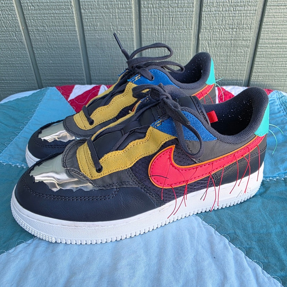 Nike Air Force 1 07 LV8 BHM Mens 7.5 Black Multicolor Metallic Silver Sneakers